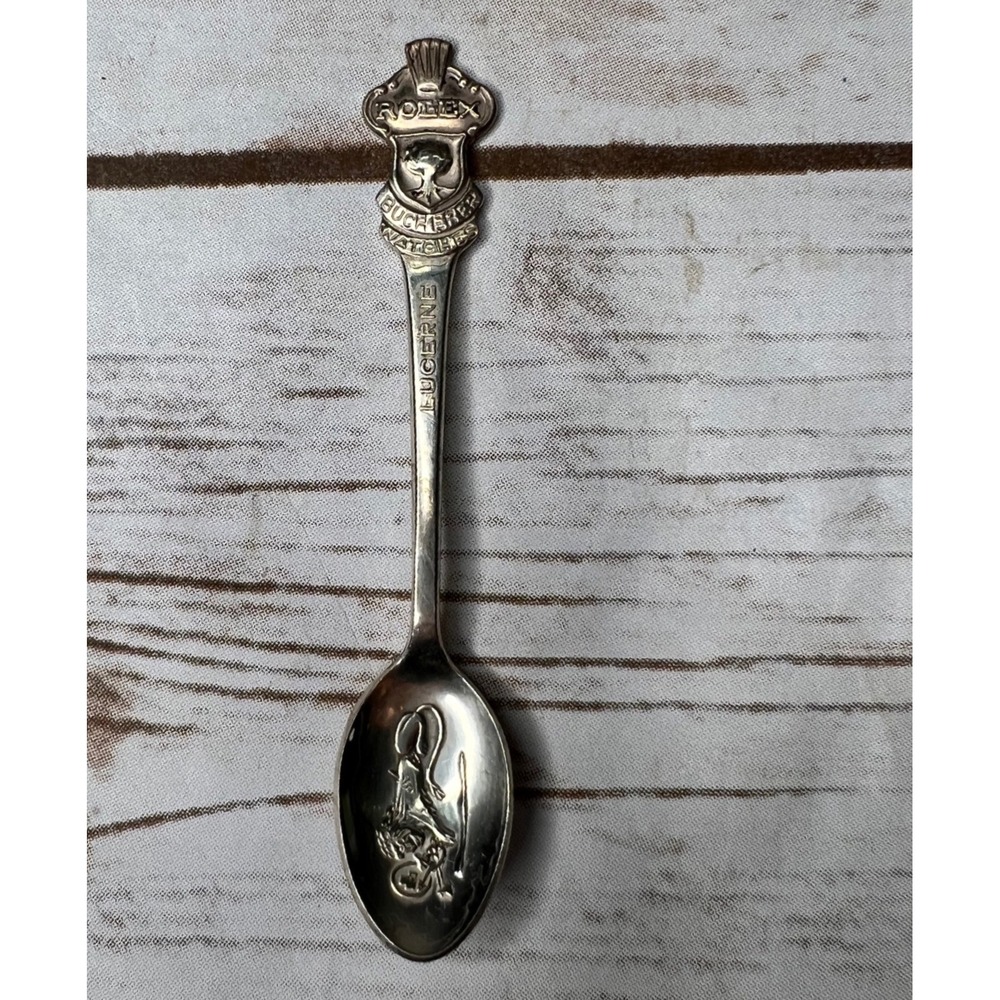 Rolex Bucherer Souvenir Spoon Silver Lucerne Switzerland Lion Monument 4.25in